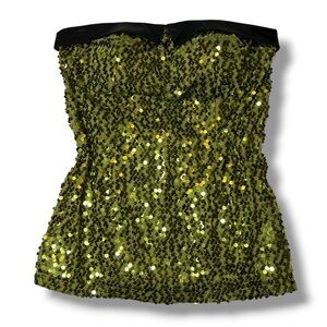 Y2K Vintage Style Strapless Green Sequin Corset Top Holiday Christmas Party